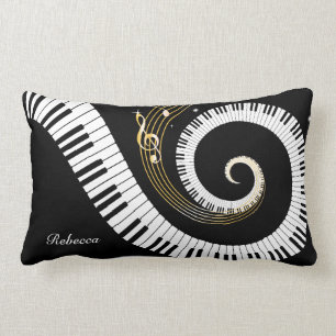 Personalised Piano Keys and Gold Music Notes Lumbar Cushion
