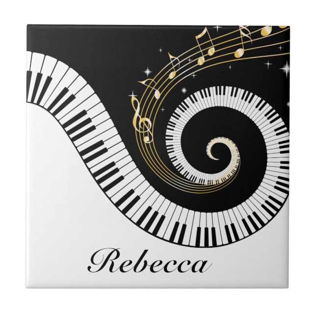 Personalised Piano Keys and Gold Music Notes Tile (Front)