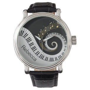 Personalised Piano Keys and Gold Music Notes Watch