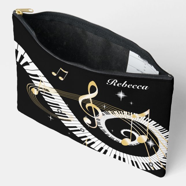 Personalised Piano Keys and Golden Music Notes Accessory Pouch (Open)
