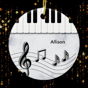 Personalised Piano Keys and Music Notes Christmas Ceramic Ornament