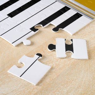 Personalised Piano Keys Black Quatrefoil on Gold Jigsaw Puzzle