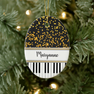 Personalised Piano Keys Gold Polka Dots Pattern Ceramic Ornament