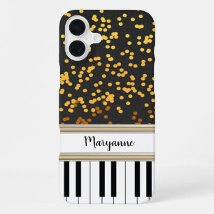 Personalised Piano Keys Gold Polka Dots Pattern iPhone 16 Plus Case