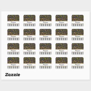 Personalised Piano Keys Gold Polka Dots Pattern Square Sticker