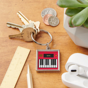 Personalised Piano Keys Keyboard Keychain Red