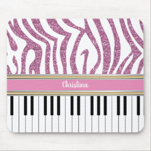 Personalised Piano Keys Pink Glitter Zebra Print Mouse Pad