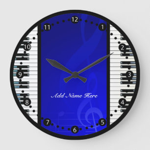 Personalised Piano Keys with Blue  Musical Notes Large Clock
