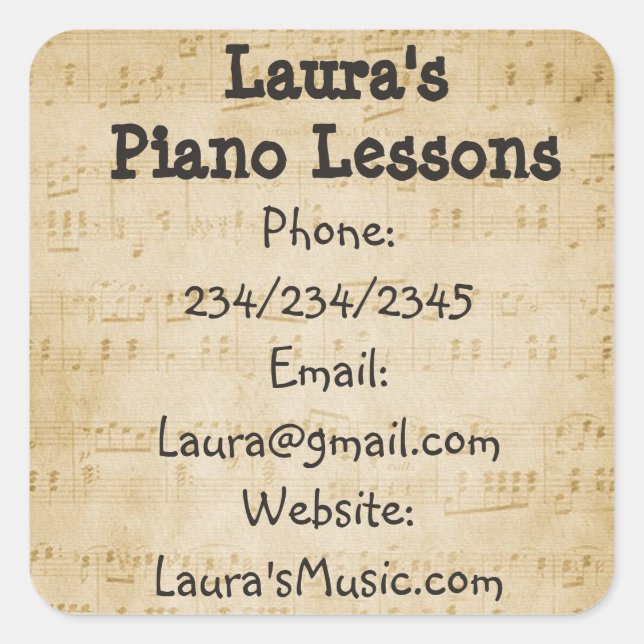 Personalised Piano Lessons Promotional Stickers (Front)