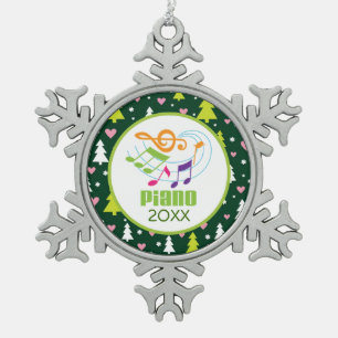 Personalised Piano Music Christmas Gift Snowflake Pewter Christmas Ornament