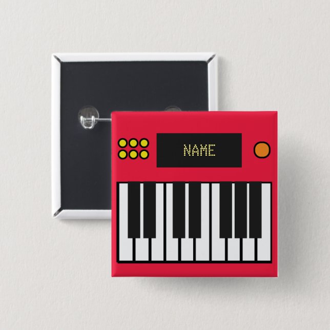 Personalised Piano Music Keyboard Red 15 Cm Square Badge (Front & Back)