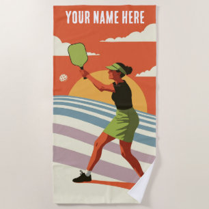 Personalised Pickleball Female Player Beach Towel