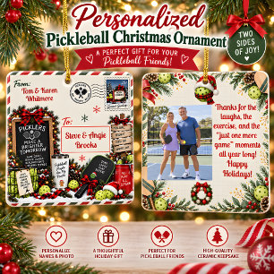 Personalised Pickleball Friends Christmas Postcard Ceramic Ornament
