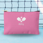 Personalised Pickleball Gift Custom Name Text Pink Accessory Pouch<br><div class="desc">This super cute accessory pouch features crossed Pickleball Paddles,  a ball and your custom text.  Perfect for make up,  toiletries,  jewellery and pickleball necessities. Easily change the colours to suit your style. Makes an awesome gift for your pickleball bestie,  coach,  mum and of course yourself!</div>