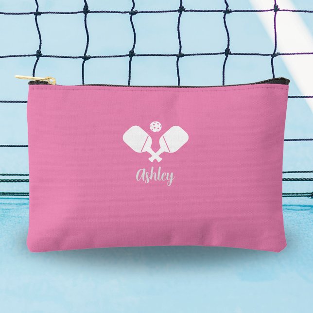 Personalised Pickleball Gift Custom Name Text Pink Accessory Pouch (Creator Uploaded)