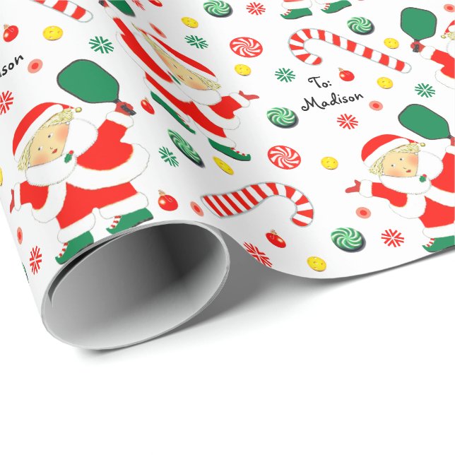 Personalised Pickleball Holiday Gift Wrapping Paper (Roll Corner)