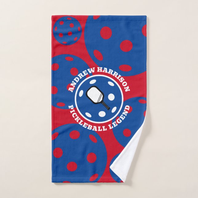 Personalised Pickleball Legend Name Red Blue Hand Towel (Hand Towel)