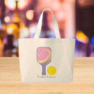 Personalised Pickleball Name Striped Paddles Large Tote Bag