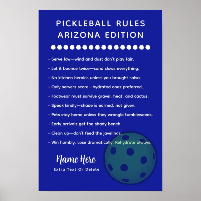 Personalised Pickleball Rules Arizona Edition Post Poster (Front)