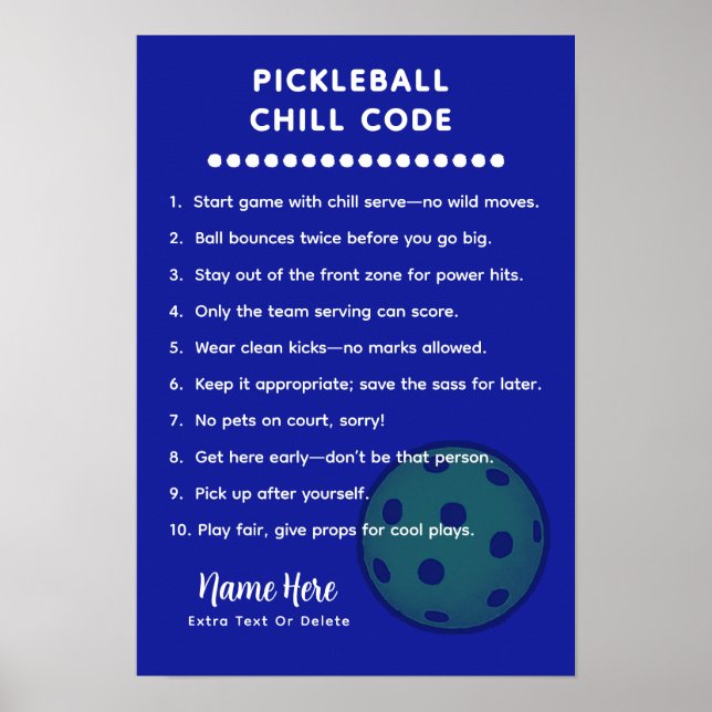 Personalised Pickleball Rules CHILL CODE Poster (Front)