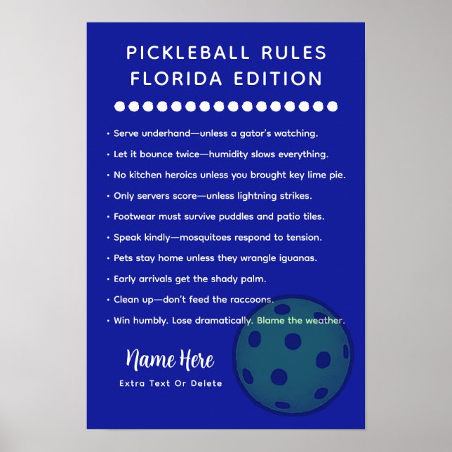 Personalised Pickleball Rules Florida Rules Poster (Front)