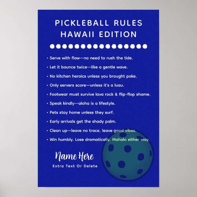 Personalised Pickleball Rules Hawaii Edition Post Poster (Front)
