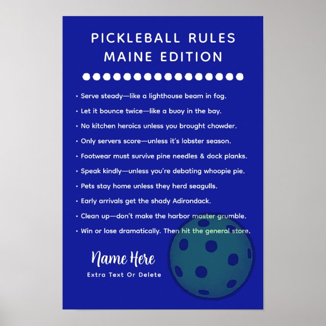 Personalised Pickleball Rules Maine Edition Poster (Front)