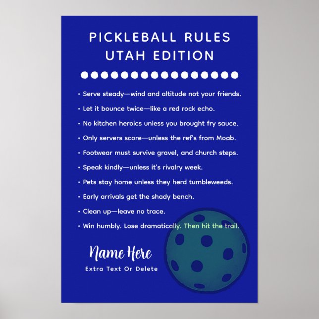 Personalised Pickleball Rules Utah Edition Post Poster (Front)