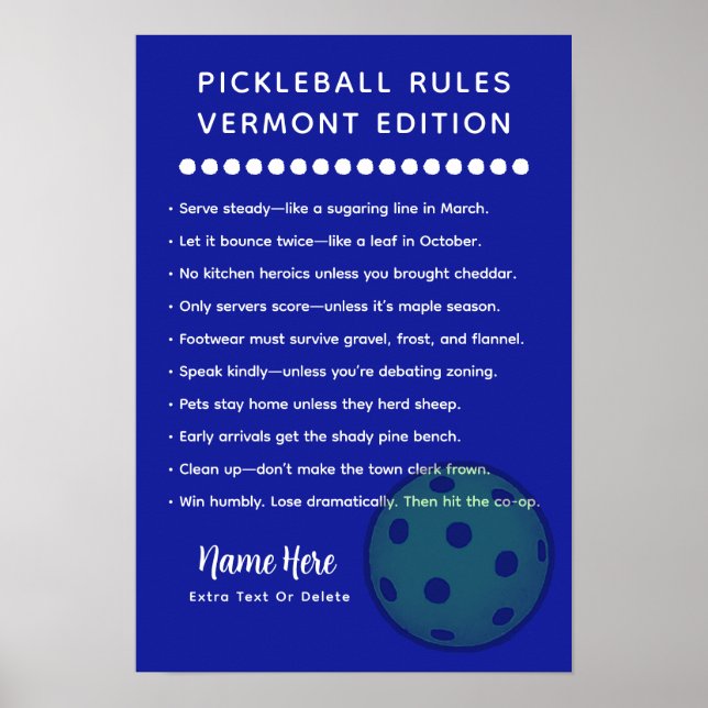 Personalised Pickleball Rules Vermont Edition Poster (Front)