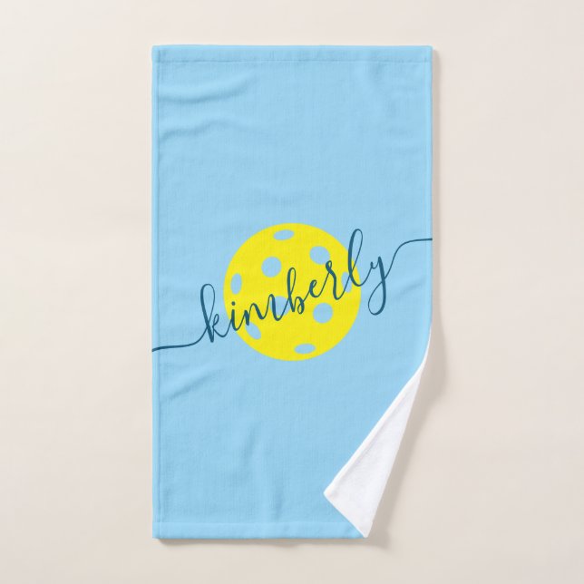 Personalised Pickleball Script Name Blue Hand Towel (Hand Towel)