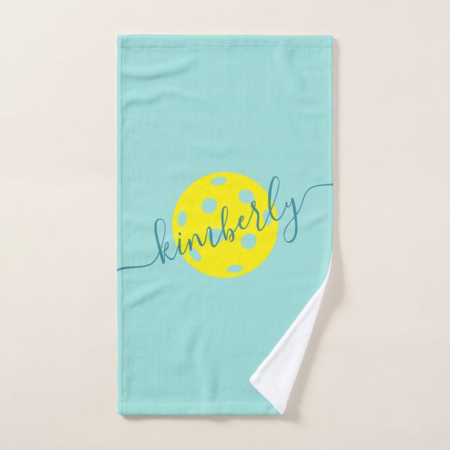 Personalised Pickleball Script Name Teal Hand Towel (Hand Towel)