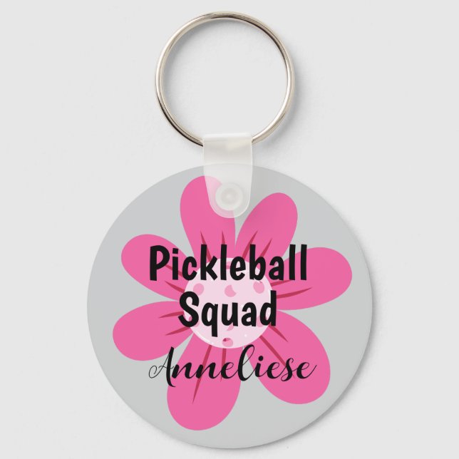 Personalised Pickleball Squad Flower Gift  Key Ring (Front)