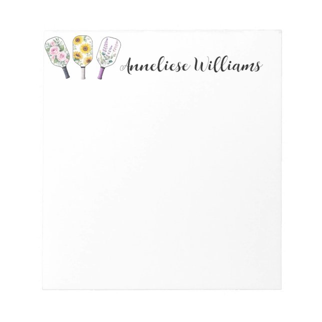 Personalised Pickleball Themed Script Font Notepad (Front)