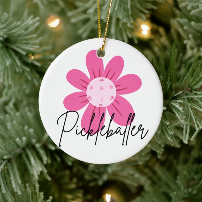 Personalised Pickleballer Flower Daisy Christmas Ceramic Ornament (Tree)