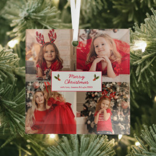 Personalised Picture Collage Photo Christmas Glass Tree Decoration