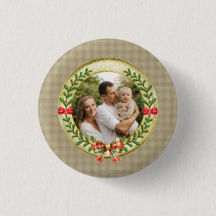 Personalised Picture Frame and Christmas Wreath 3 Cm Round Badge