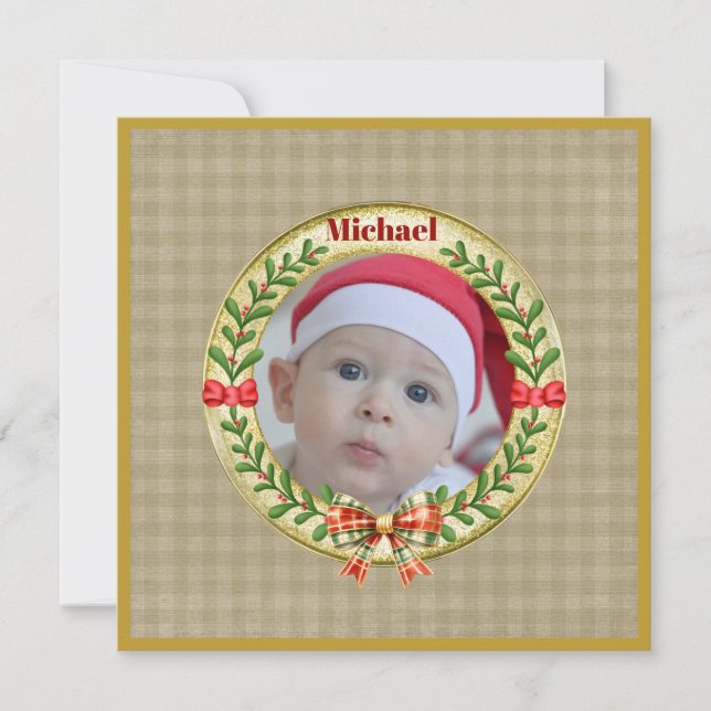 Personalised Picture Frame and Christmas Wreath  C Card (Front)