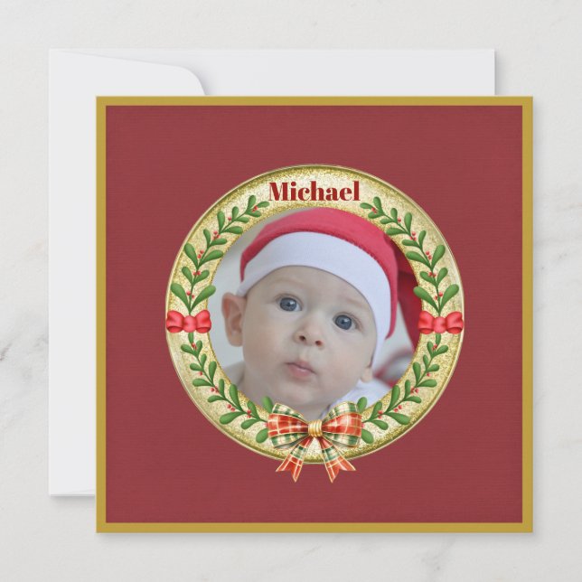 Personalised Picture Frame and Christmas Wreath  C Card (Front)