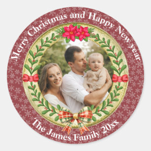 Personalised Picture Frame and Christmas Wreath  Classic Round Sticker