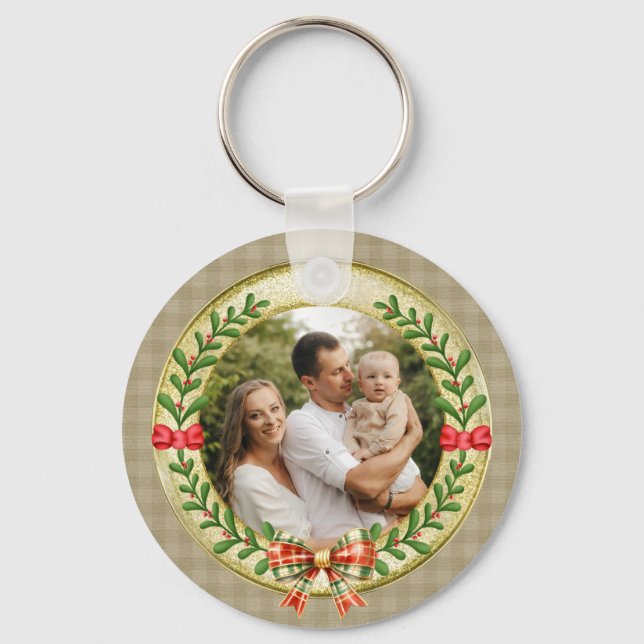 Personalised Picture Frame and Christmas Wreath  Key Ring (Front)