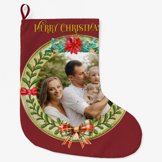 Personalised Picture Frame and Christmas Wreath  L Large Christmas Stocking (Front)