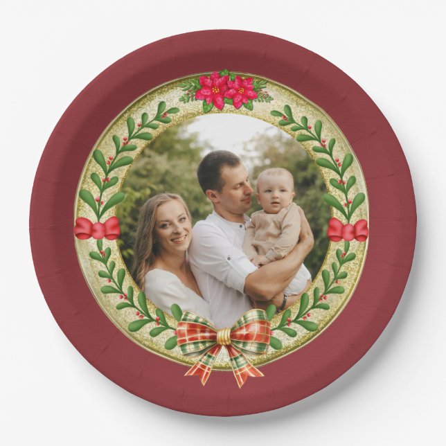 Personalised Picture Frame and Christmas Wreath  Paper Plate (Front)