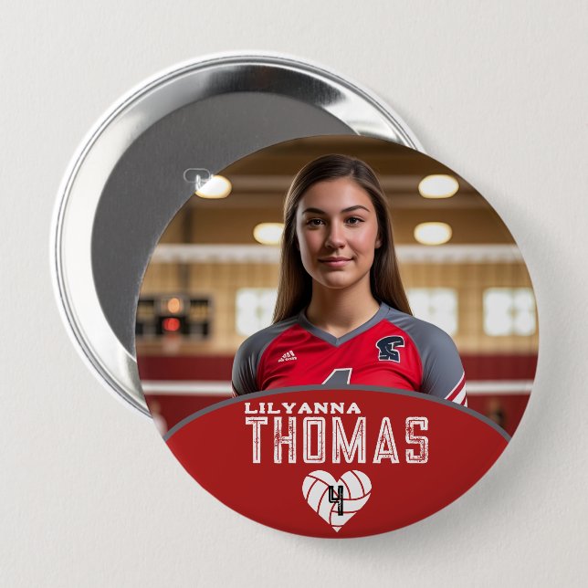 Personalised Picture Volleyball Player Name Number 10 Cm Round Badge (Front & Back)