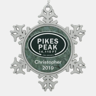 Personalised Pikes Peak Colorado Rocky Mountain Snowflake Pewter Christmas Ornament