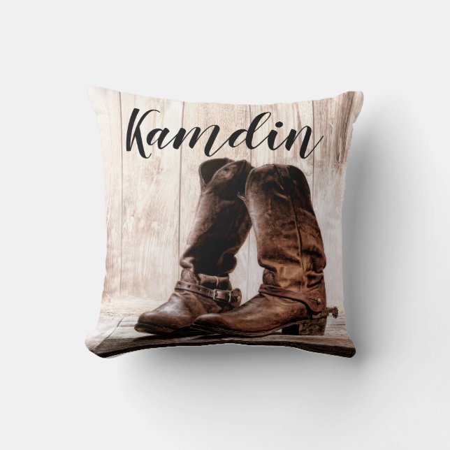 Personalised Pillow boots country rustic western w (Front)