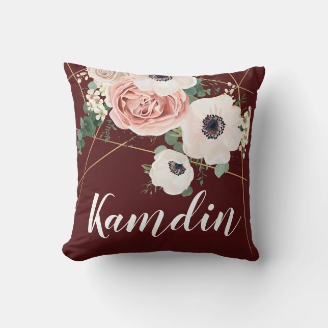 Personalised Pillow Geometric Garden Wine Burgundy (Front)
