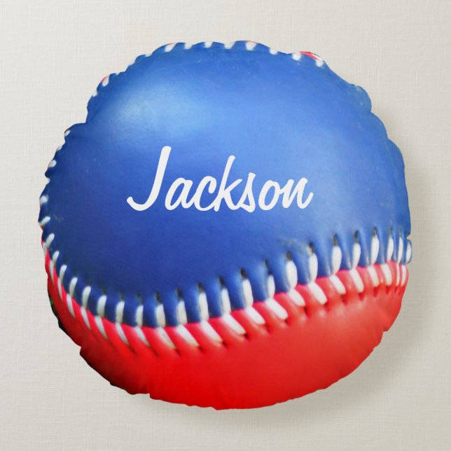 Personalised Pillow Red White  Blue Baseball (Front)