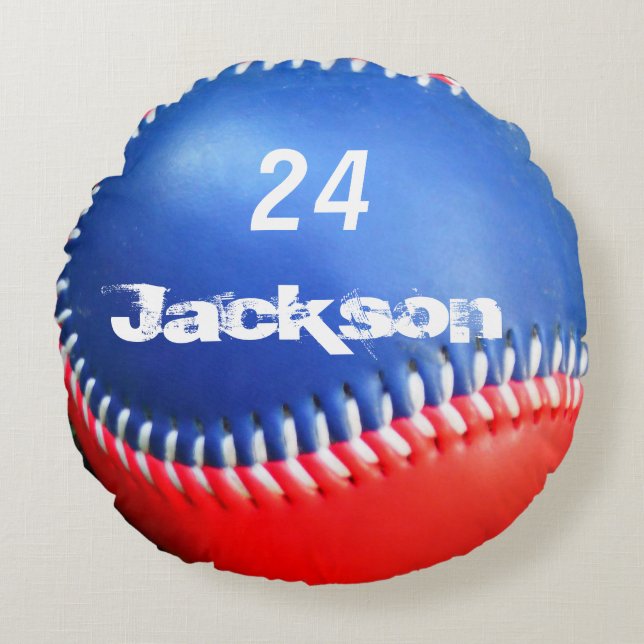 Personalised Pillow Red White Blue Baseball (Front)
