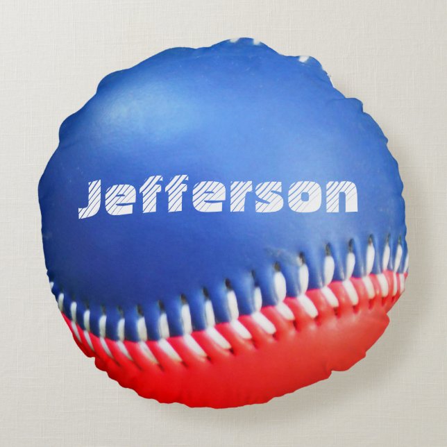 Personalised Pillow Red White  Blue Baseball (Back)