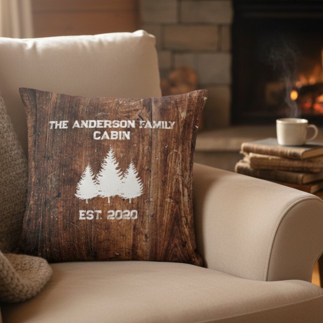 Personalised pillow rustic wood cabin (Creator Uploaded)